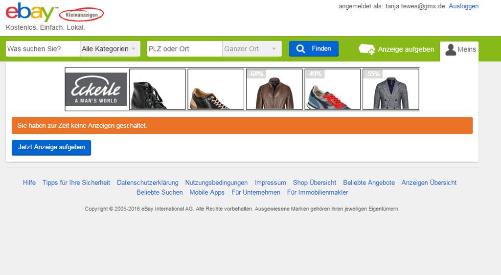 My ebay Kleinanzeigen Within My ebay Kleinanzeigen users manage their offers and requests.