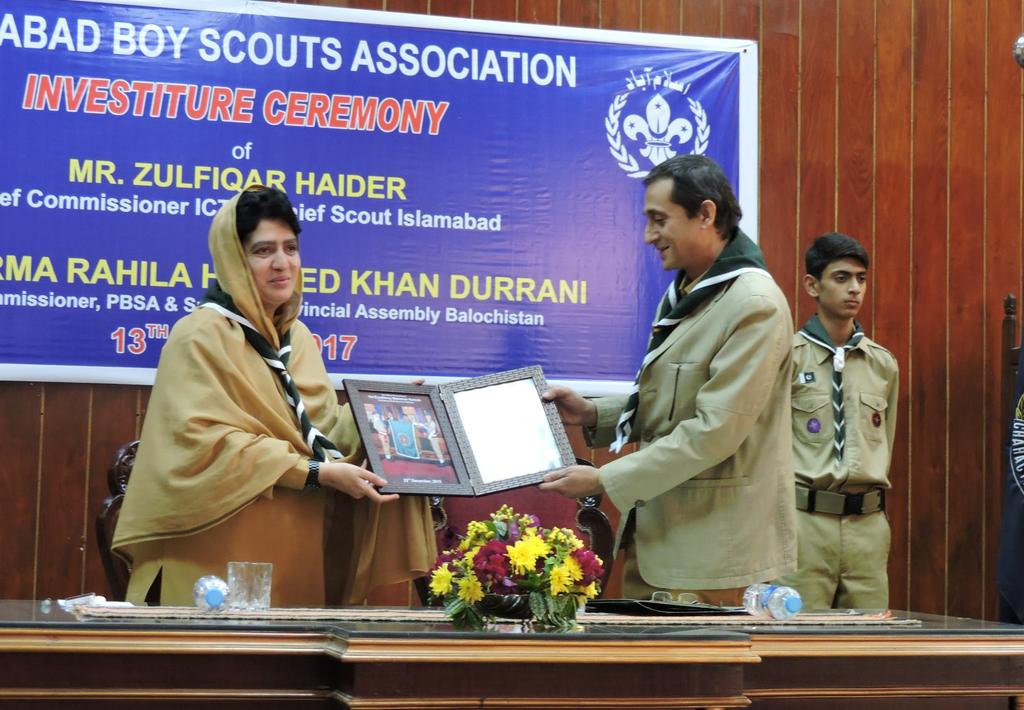 Rahila Hameed Khan Durrani congratulated Chief Commissioner ICT on his appointment and hoped that scouting in Islamabad will grow and flourish under his patronage.
