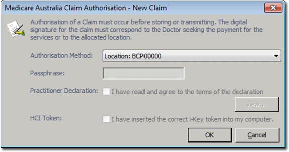 5. Click The Claim Authorisation window appears. Select the Authorisation Method if required, or click to process. 6.