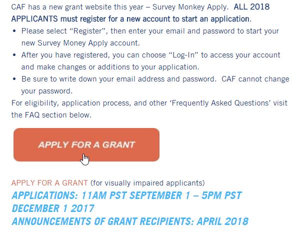 Application Link On CAF Website The 2018 Access for Athletes Grant link can be found on the CAF website, www.