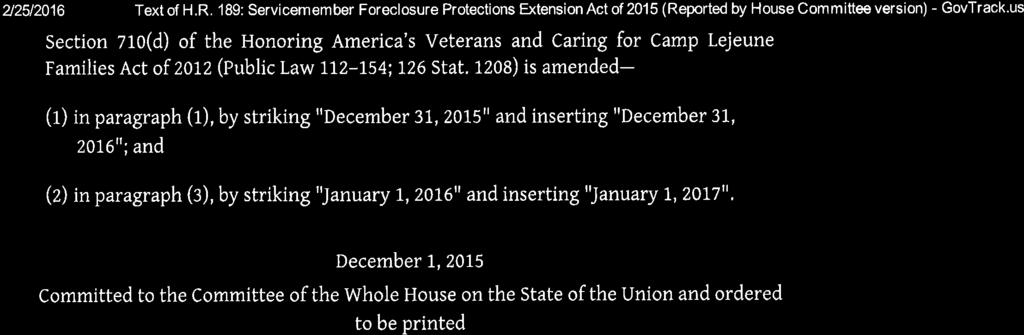 22512016 Text of H.R. 189: Servicemember Foreclosure Protections Extension Act of 2015 (Reported by House Committee version) - GovTrack.