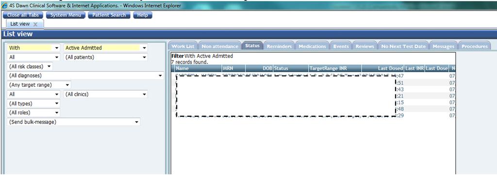 DAWN AC: Create Daily Inpatient Roster DAWN AC home page >>> Patient List/Daily Routines Status