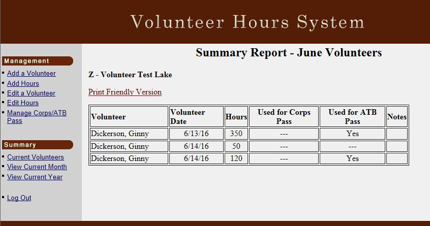 3. 2. 1. 1. Click on View Current Month for a monthly summary report of your volunteers activities. 2. This report includes date served, hours served,