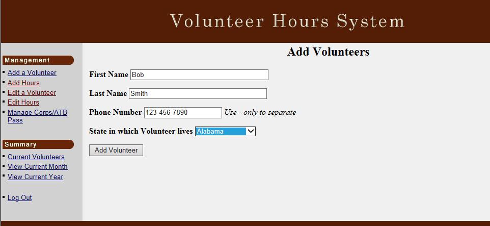 1. 2. 3. 1. Click on the Add a Volunteer link on the left. 2. You will see this screen.