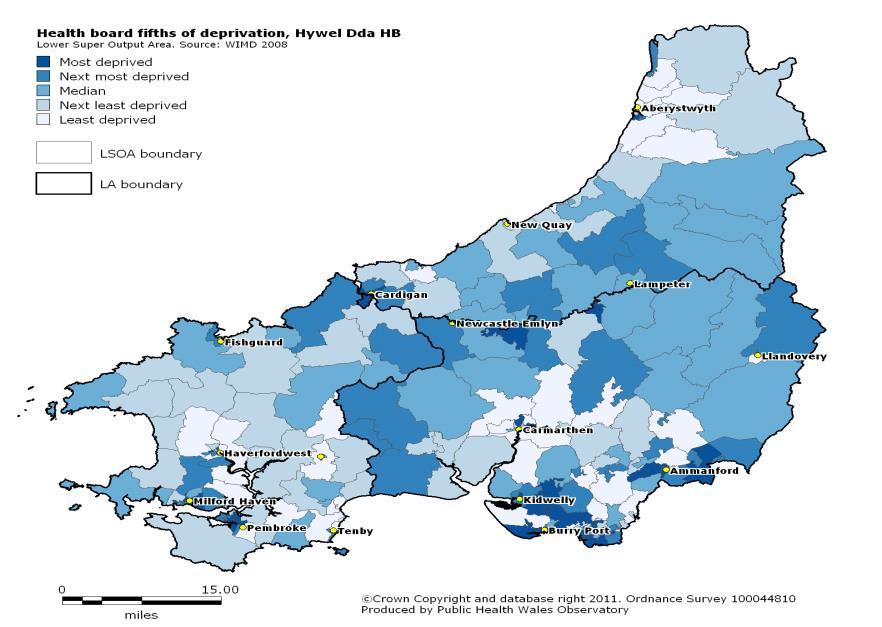 Local fifths of deprivation: Hywel Dda Figure 3: Local Fifths of Deprivation: Hywel Dda Measuring inequalities Most health outcomes are worse for lower socio-economic groups, indicating inequities in