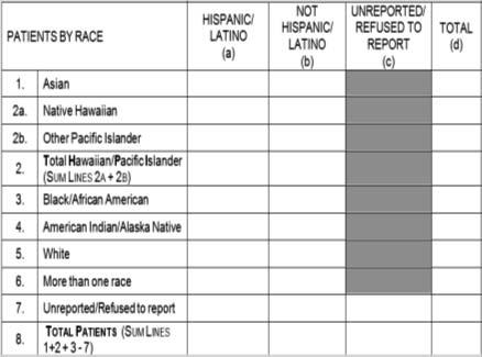 Table 3A: Patients by Age & Gender Report total patients Age is calculated as of June 30 Count each patient once and only once Total on line 39 must = total by zip code 15 Table 3B: Patients by Race