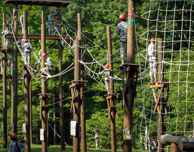 Cadets at CIET execute the leadership and confidence course at Fort Knox, Kentucky.