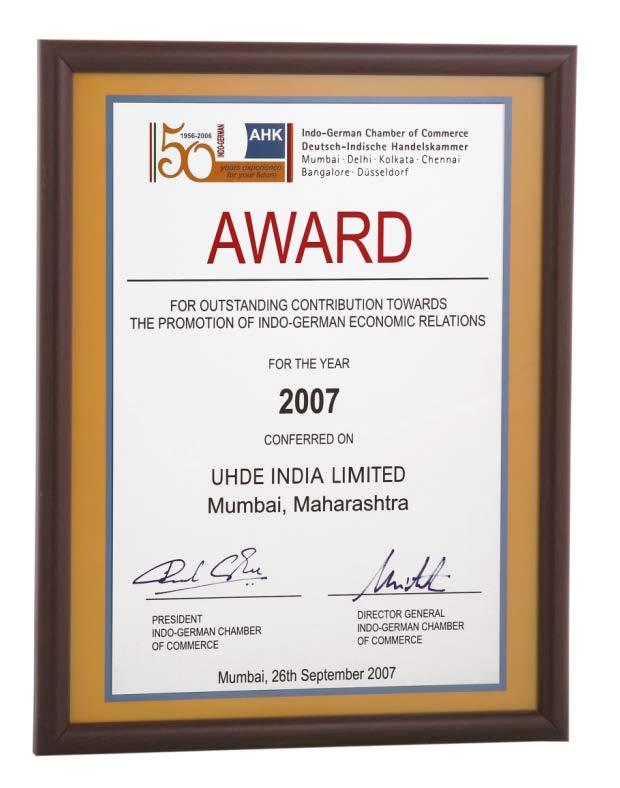 The Indo German Chamber of Commerce Award, Mumbai Awarded for