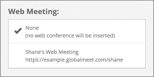 If you have None selected for your default web meeting, Meeting Settings does not display the