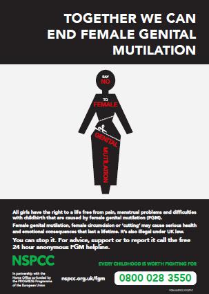 Free FGM resources available The Home Office is offering free resources including posters, leaflets, wallet cards, a