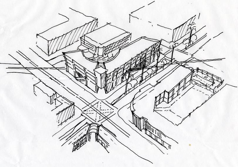 Rural and University Sketch AZ Bio Existing garage wrapped with retail Mixed Use and LRT
