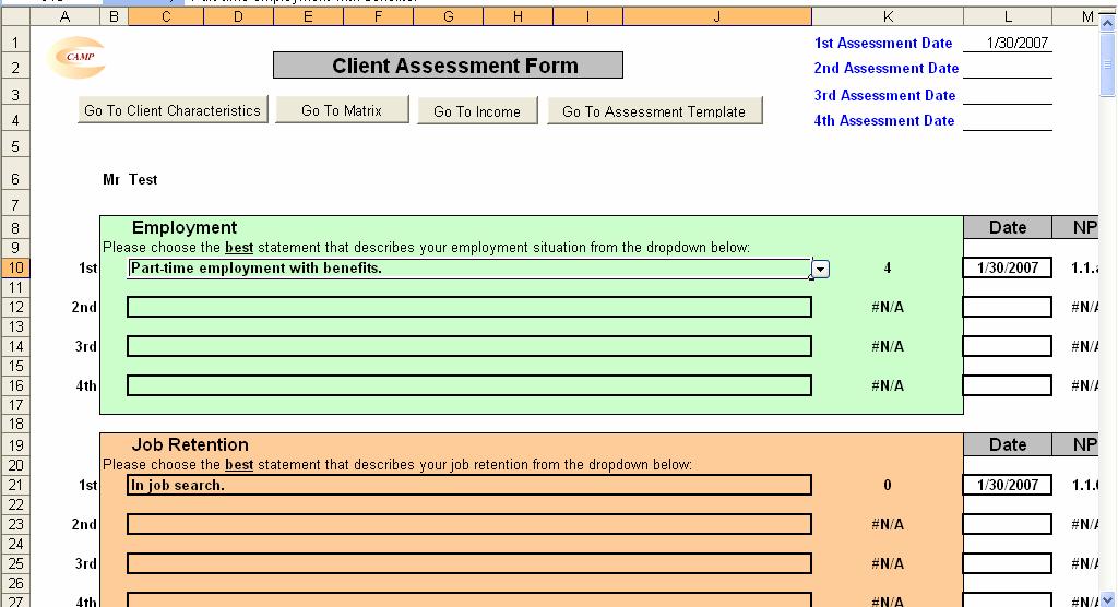 After you have completed the assessment, click on the button labeled Go To Matrix to display the outcome matrix.