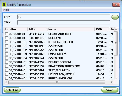 Sunquest Collection Manager Modify Patient List CLM Nurse Screen -> Left Click in Location Field and Enter Unit Location to Monitor