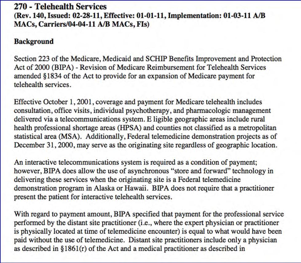 But Medicare Pays for Many Telehealth Services Medicare Benefit Policy Manual Chapter 15 Covered
