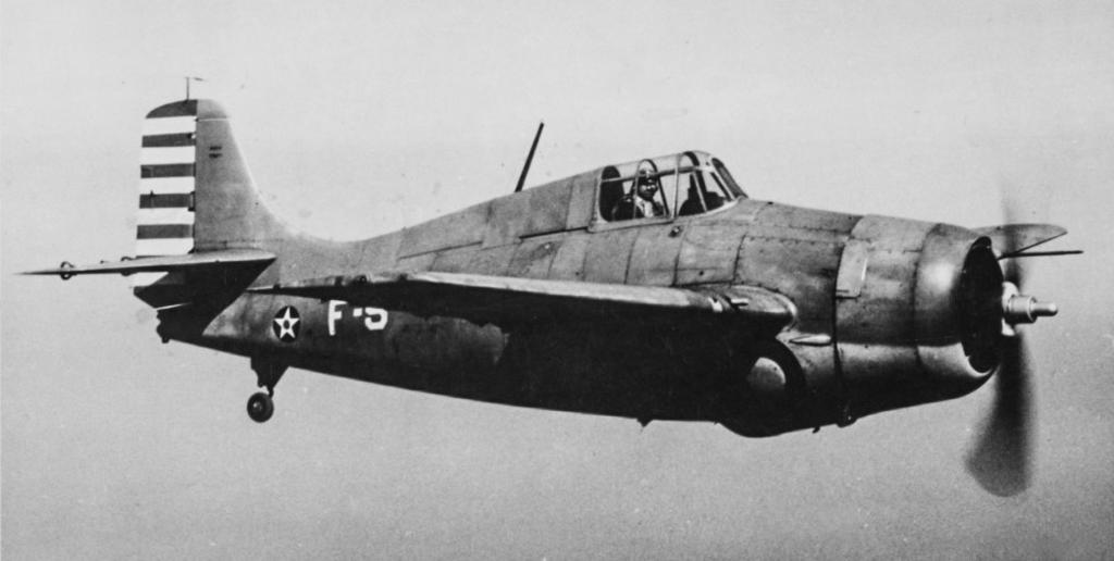 In the Coral Sea, the Lexington and Yorktown were equipped with this (F4F-3) version of the Grumman Wildcat fighter.