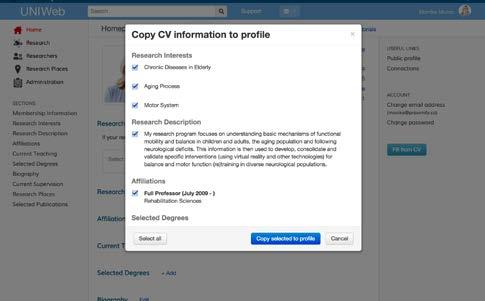 Take advantage of existing data to set up a new account. It only takes a few steps to have an academic CV and a public web profile ready.