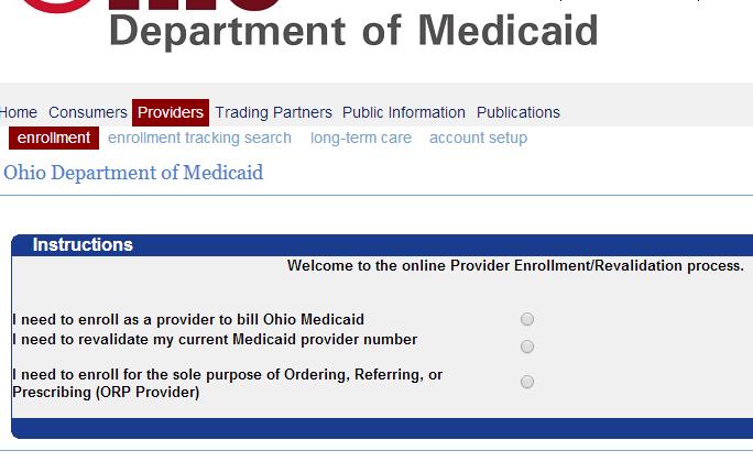 After clicking Enroll as a New Provider, click I need to enroll as a provider to bill Ohio