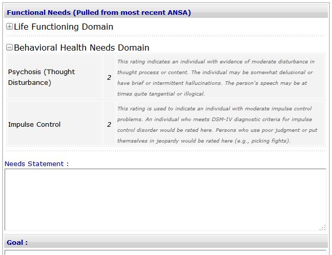 Section 9: Completing the AMHH Application DMHA AMHH Services Figure 13 IICP Form Needs The Needs wizard s display may be toggled between expanded and collapsed views by clicking the plus (to expand)