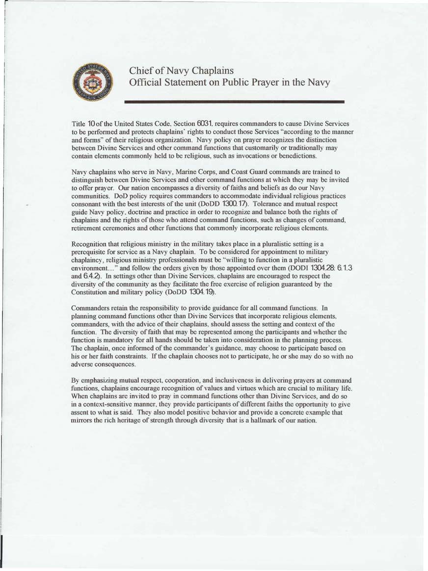 1) BRAND-NEW ILLEGALLY INTIMIDATING, DISCRIMINATORY NAVY PRAYER GUIDELINES (written personally by Chief of Navy Chaplains Rear Admiral Iasiello) See next pages for Army and Air Force guidelines, now