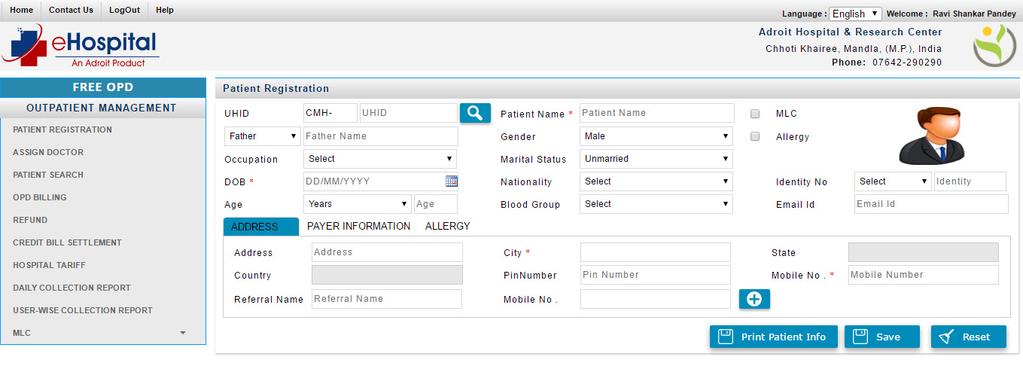 Registration This module provides for the Patient Demography and Visit information recording.
