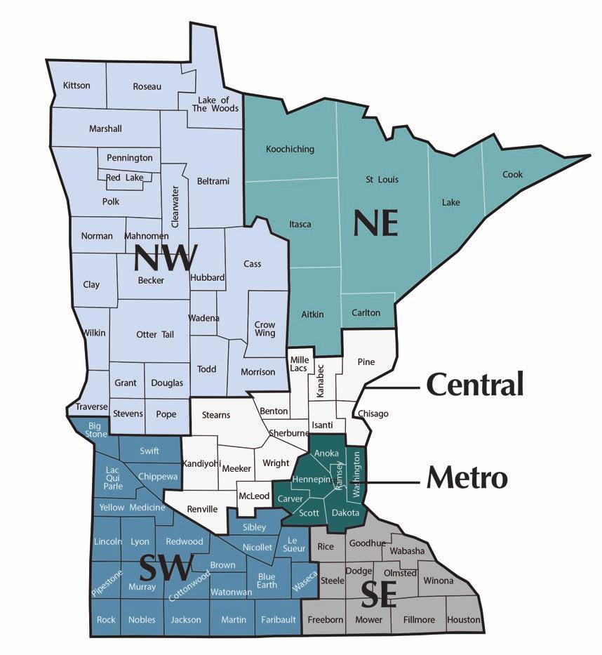 Minnesota Regions This report provides data about mental health care labor market conditions in six regions: northeast, northwest, central, Twin Cities, southeast and southwest Minnesota.