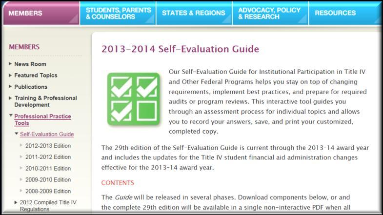 Self-Evaluation Guide The Guide is divided into three major parts: I.