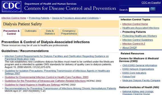 Page 114 CDC has Dialysis Resources, also file:///x