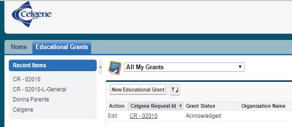 Creating a New Educational Grant Request.