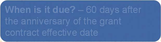 60 days after the anniversary of the grant contract effective date 81 Reporting - Revenue Sharing Tips & Hints Completing the form is