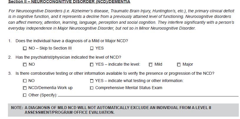 PASRR-ID: Section II NCD/Dementia April 2017 7