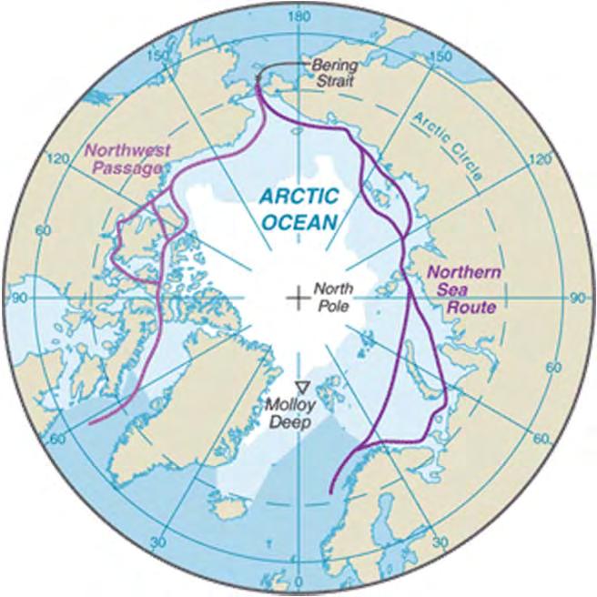 Figure 3. Arctic Circle (from Central Intelligence Agency, 2014a). Eight countries have a direct or indirect stake in Arctic matters.