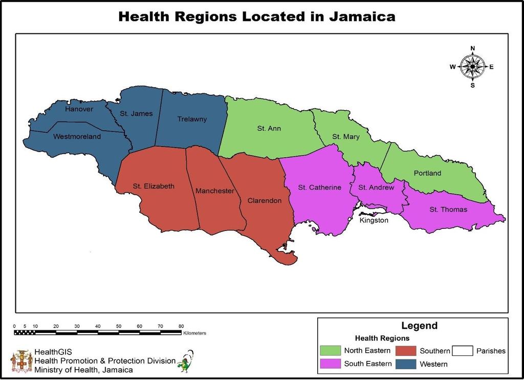 Structure of the Ministry of Health - Jamaica Health Services Act - 1997: Four Regional Health Authorities South-East KSA St. Catherine St.