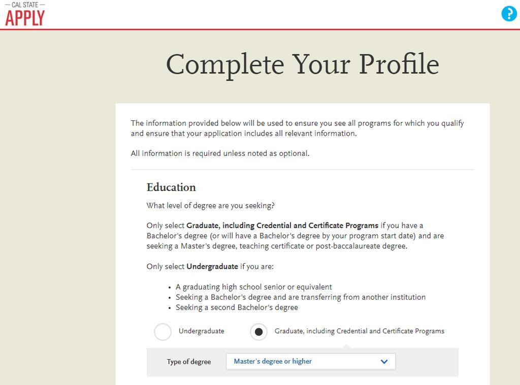 4. After creating an account, you will be directed to Complete your Profile.