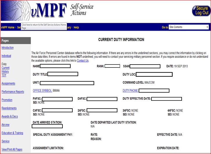 vmpf - Updating Your Record Current Duty Info (cont.