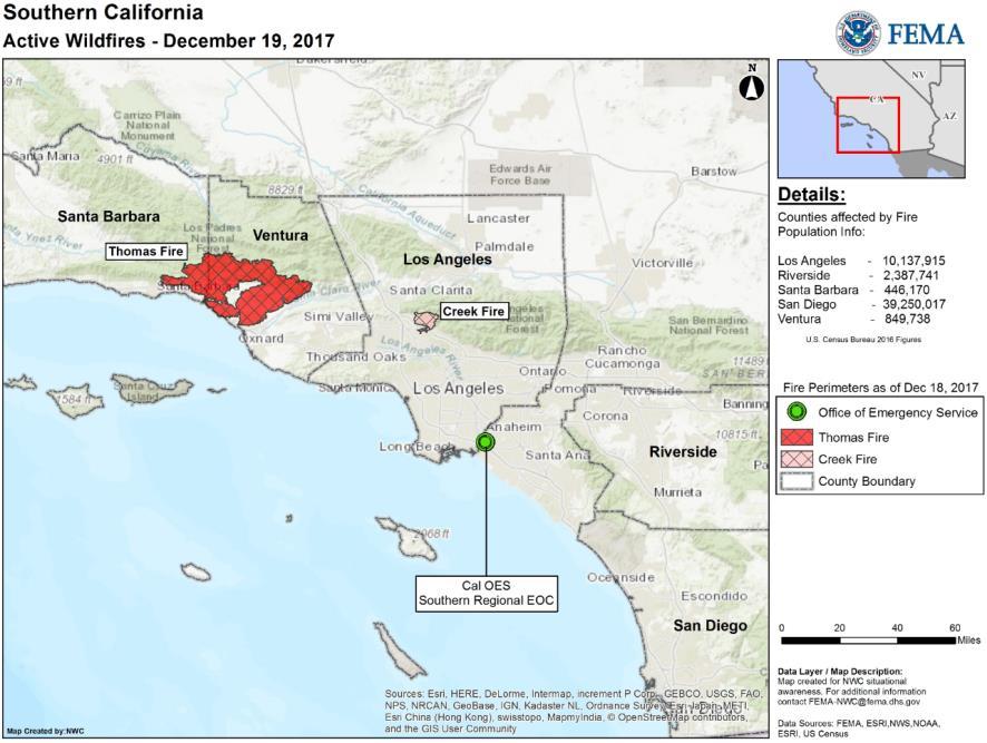 Thomas Fire Southern California Fire Name (County) Thomas (Ventura and Santa Barbara) FMAG # (Approved Date) 5224-FM-CA Dec 5, 2017 Acres Burned 271,000 (+1,000) Percent Contained 50% (+5%)