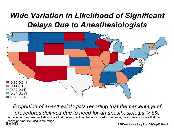 There Is Wide Variation in the Likelihood of Significant Delays Due to a Need for an Anesthesiologist Another item on the survey asked what percentage of procedures are delayed due to the need for an