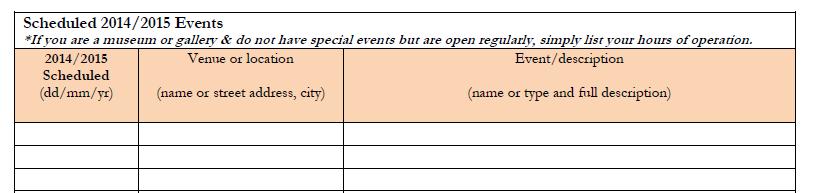 Check all that apply and/or explain if you mark other New This Year (embedded table, instead of required attachment)! Include in this table your organization s schedule of events for 2014/2015.
