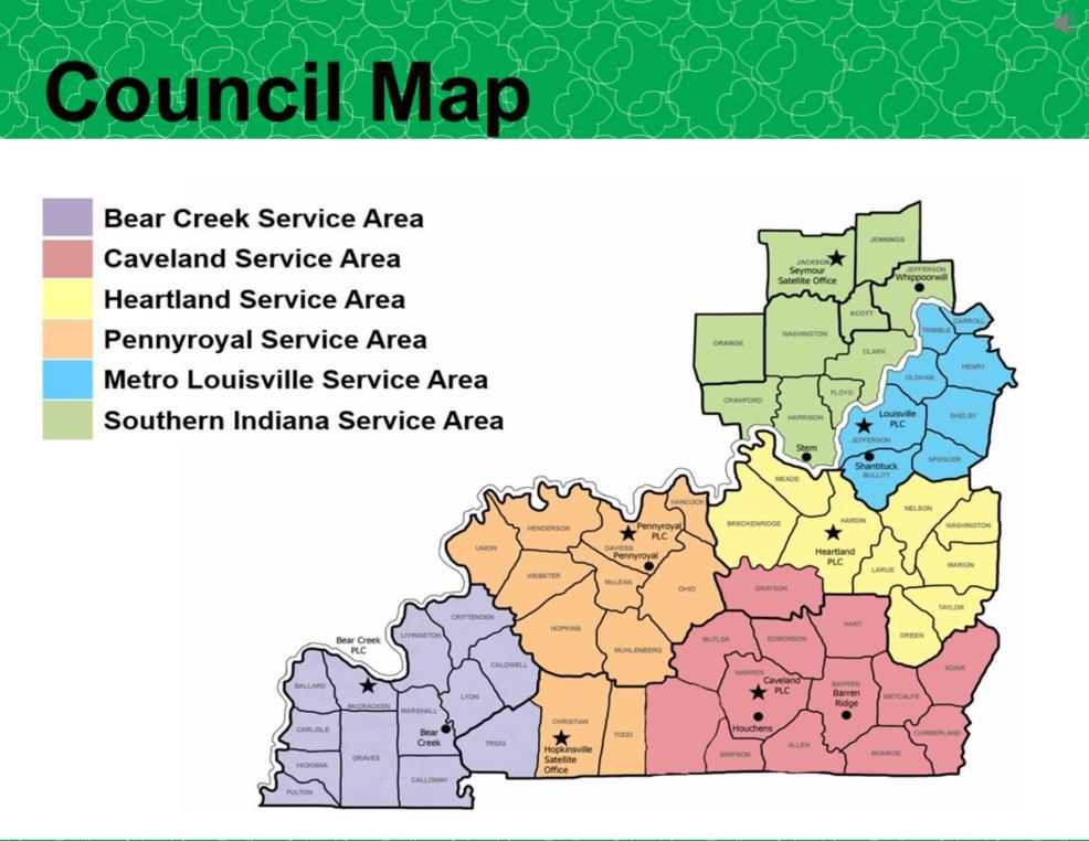 Our council consists of 64 counties in Western Kentucky and Southern Indiana.