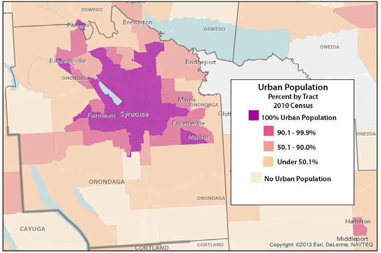 Figure 3. Urban population by census tract, Onondaga County, 2010 (Source: Community Commons Map Room at http://www. communitycommons.