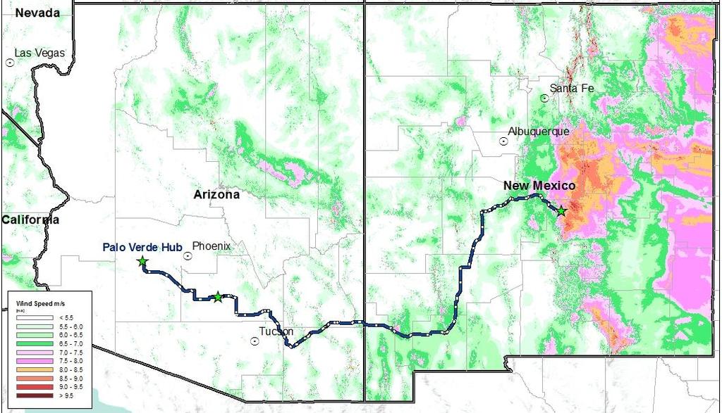 SunZia Target Market and Delivery Options Central NM Wind Region Proposed SunZia Transmission Line Pinal Central