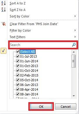 Use the drop-down button in the PHS Join Date column. 5. In the Search box: a. Type a three-letter month abbreviation to search for members who joined during that month, or b.
