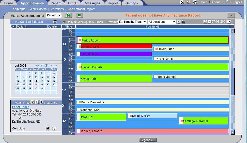 Using the PrognoCIS Schedule The primary screen front office personnel will use within the PrognoCIS EMR module is the Schedule tab.