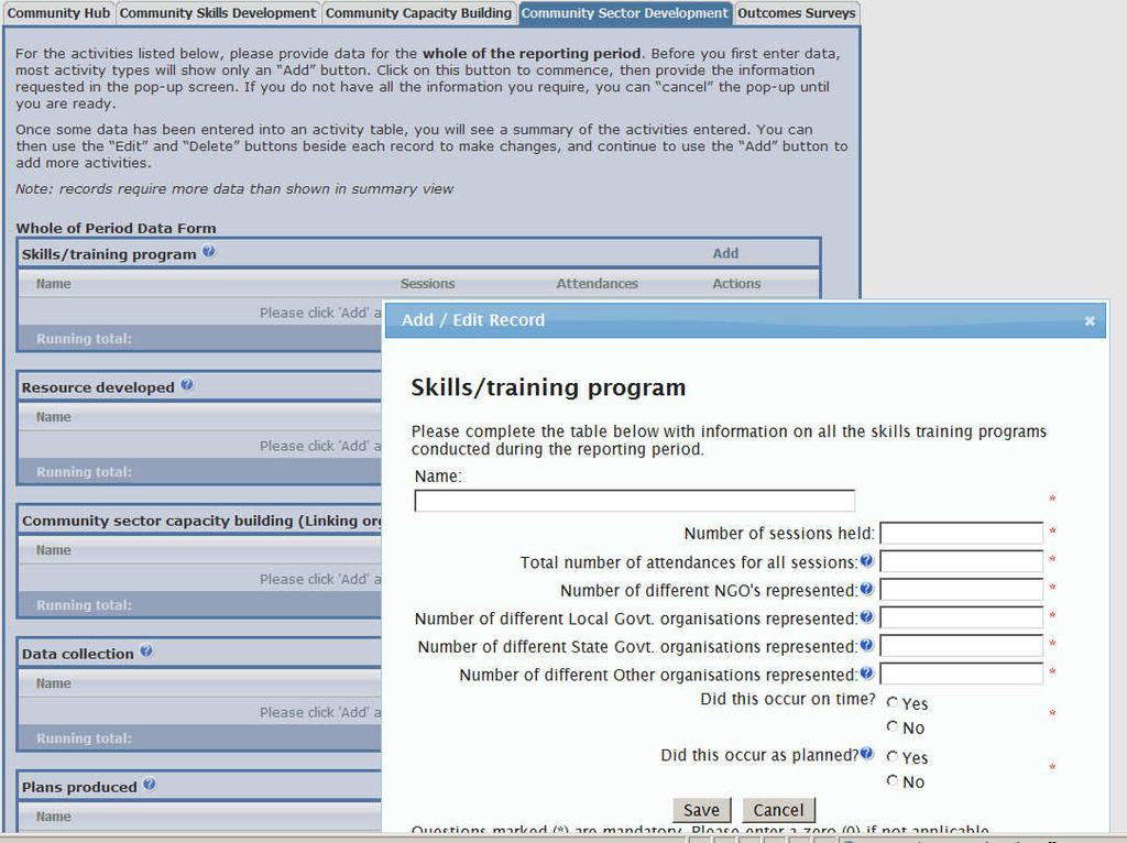 Figure 9 Screen shot: Skills training pop-up Information 6.1.