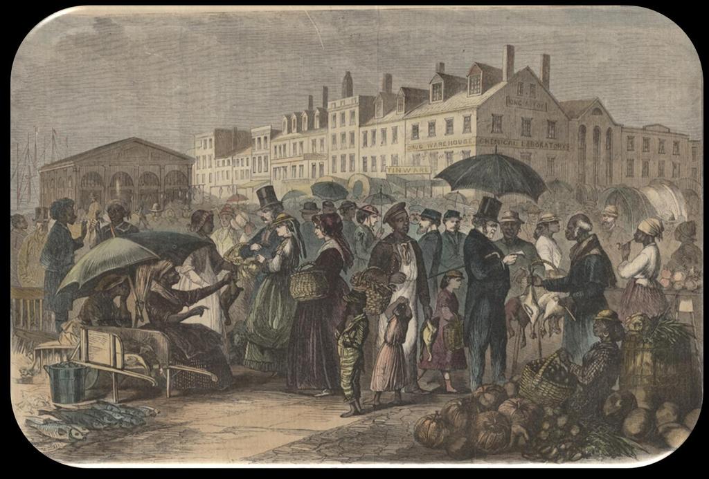 All appeared quiet and normal in this 1866 Harper s Weekly depiction of Norfolk s Market Square. This was the venue where blacks and whites free and formerly enslaved exchanged goods and services.