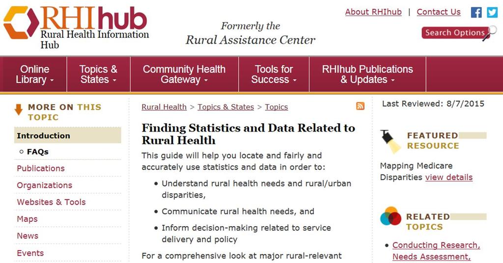 FINDING STATISTICS & DATA RELATED TO RURAL HEALTH
