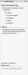 3 : Tetingkap Mail Merge (iv) (v) Aktifkan pilihan Letters untuk membina surat seterusnya.
