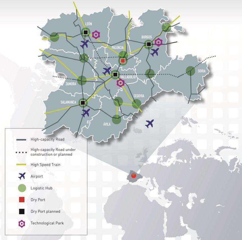 The most important logistic center of Northwest Spain MODERN AND EXTENSIVE NETWORK OF Modern and efficient road network: 2,443 km of high-capacity roads. 89% of them are toll-free.