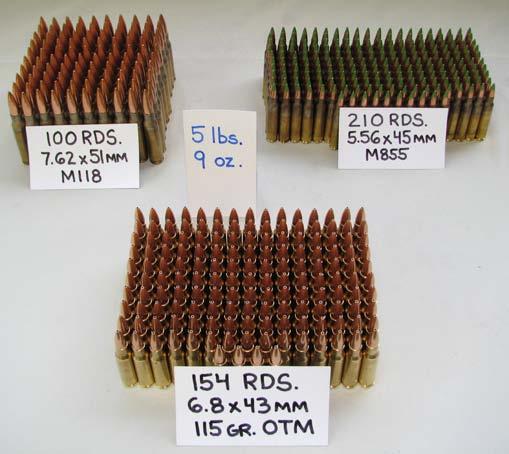 62mm NATO *Combat Load Weight Gain 150 rounds of an IC vs. 100 rounds of 7.