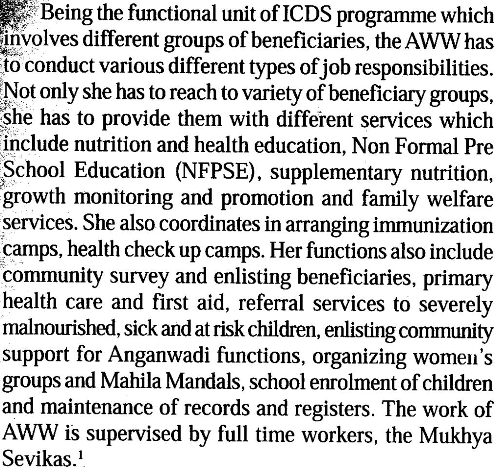 For sector A & D, 20% relates to 6.4 functional unit of ICD.S ~rogramme which~~y9ives AWWs. So for these sectors the number of AWWs was different groups of beneficiaries, the A WW has rounded up to 7.
