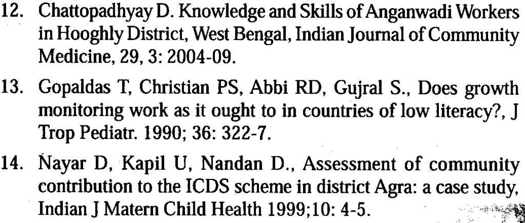Assessment ofknowledge ~; and skills about growth monitoring amongst multipurpose 1;, workers in an ICDS project, Indian Pediatr. 1991;28: 895-9. " 11. Bhasin SK, Kumar R, Singh S, Dubey KK, Kapil U.